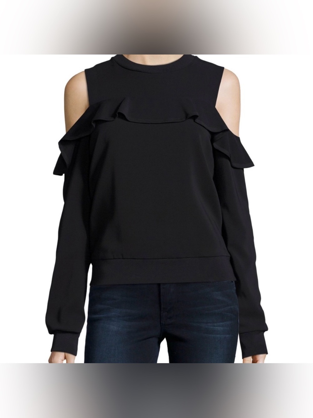 A.L.C cold shoulder ruffle top with 100% Silk detailing